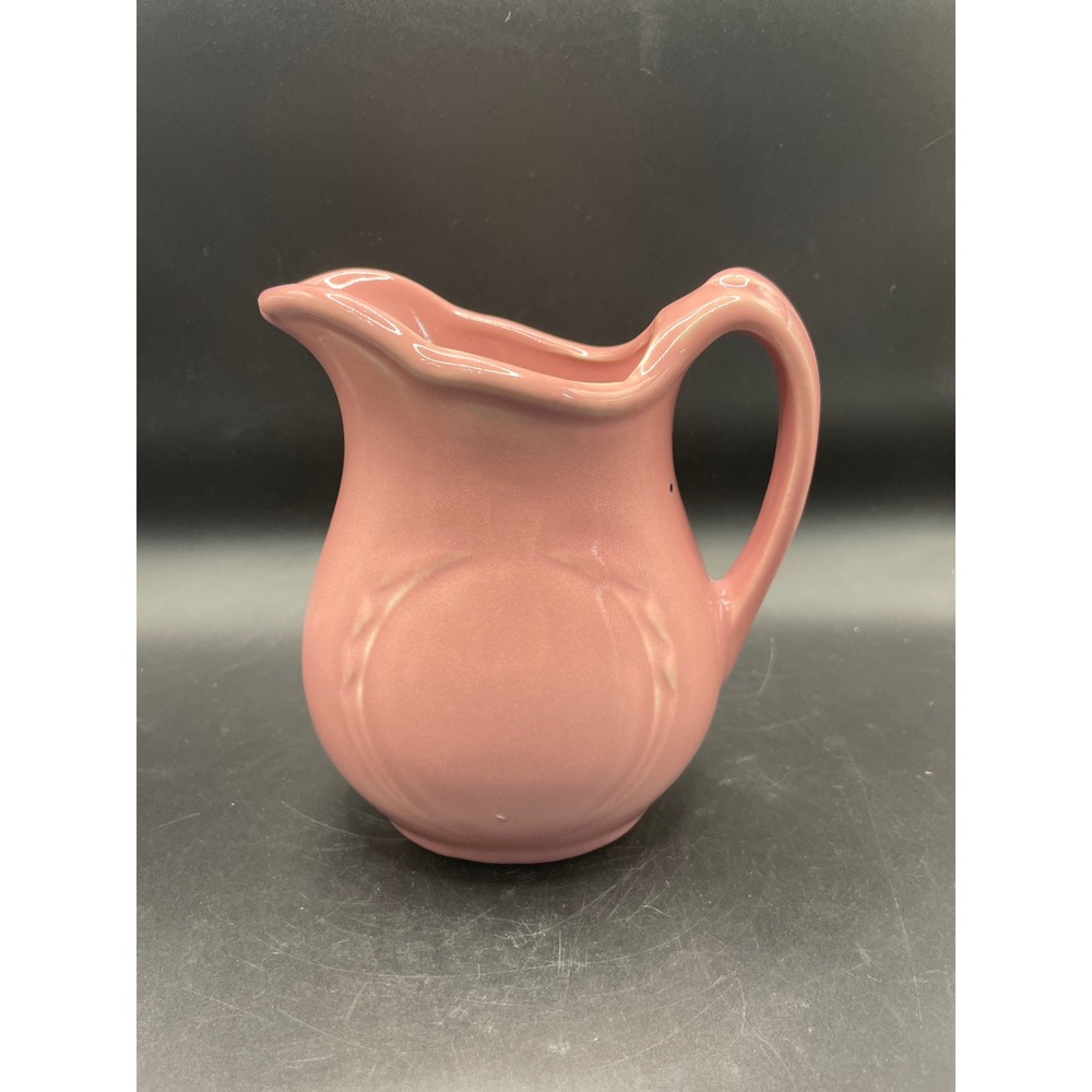 Vintage Pink Ceramic Pitcher Embossed Wheat Design Rose Creamer Vase